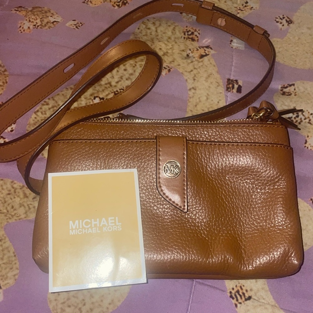 Michael Kors crossbody wallet purse brown leather
